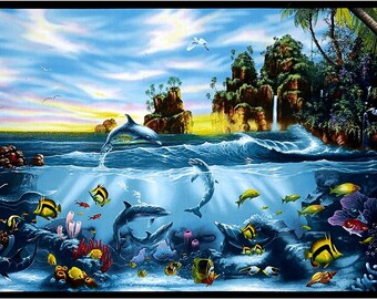 Elizabeth's Studio Paradise Found 24inx43in Panel Black Premium Quality 100% Cotton fabric by the Panel (ES380)