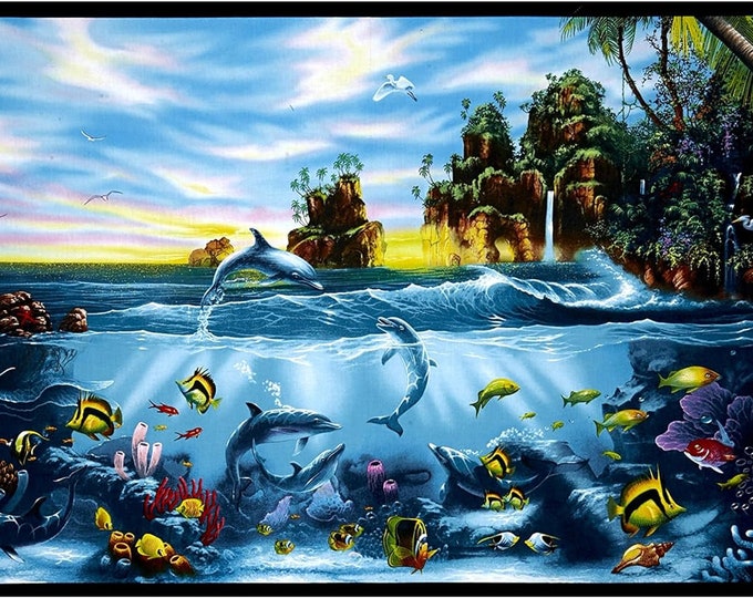 Elizabeth's Studio Paradise Found 24inx43in Panel Black Premium Quality 100% Cotton fabric by the Panel (ES380)