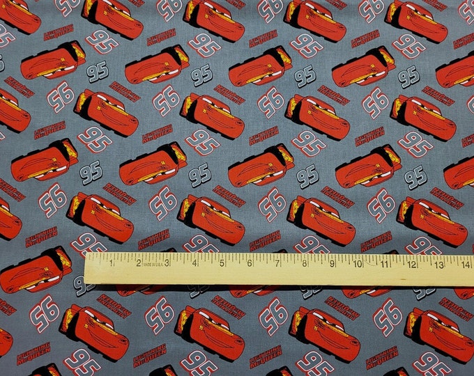 Springs Creative Lightning Mcqueen CTN Cars in Gray Premium Quality 100% Cotton Fabric (SC887CC)