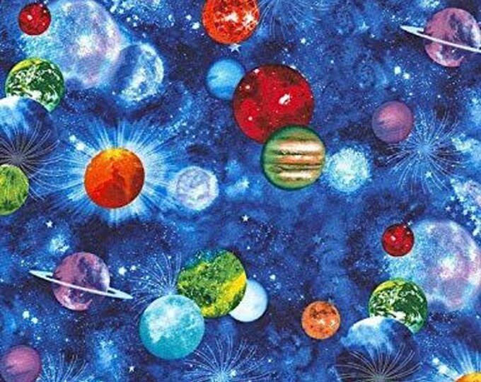 Timeless Treasures Space On Cobalt Blue Premium Quality 100% Cotton Fabric (TT419)