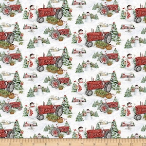 Springs Creative Susan Winget Digital Christmas Farm Tractors Premium Quality 100% Cotton Fabric (SC61XX)