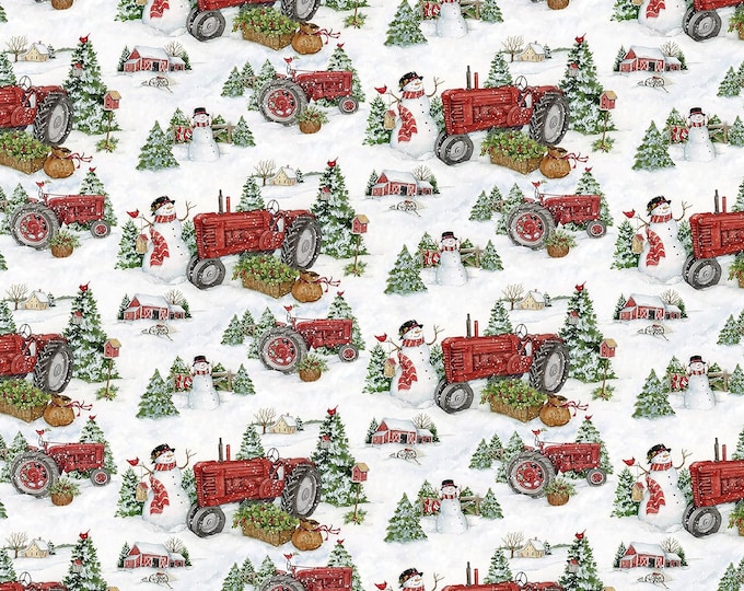 Springs Creative Susan Winget Digital Christmas Farm Tractors Premium Quality 100% Cotton Fabric (SC61XX)
