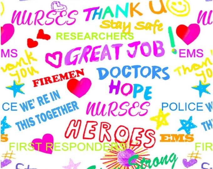 Sykel Enterprises Thank You to Our Heroes Words in White Premium Quality 100% Cotton Fabric (WF24)