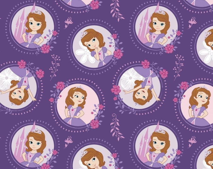 Camelot Fabrics Disney Sofia the First Floral Frame in Grape Premium Quality 100% Cotton Fabric (CA748)