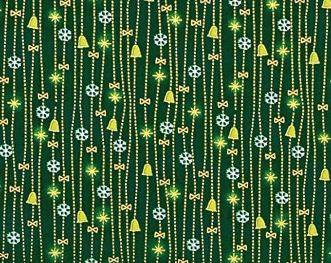Fabri-Quilt Seasons Greetings Bells Green Premium Quality 100% Cotton Fabric (FQ280)