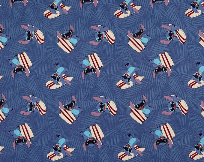Springs Creative Disney Lilo And Stitch Surfer Stitch Blue Premium Quality 100% Cotton Fabric (SC647CC)