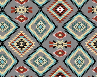 David Textiles Native American Themed Raindance Argye Gray Premium Quality 100% Cotton Fabric by The Yard. (DA19XX)