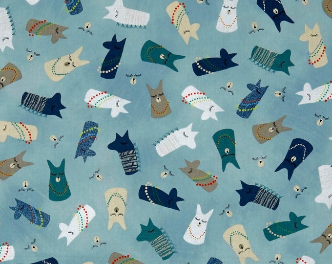 Quilting Treasures Alpaca Picnic Alpaca Heads Aqua Premium Quality 100% Cotton Fabric (QT866)