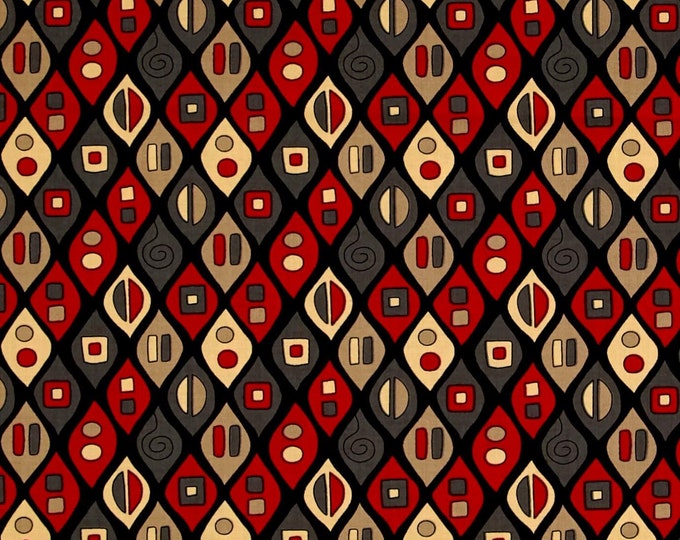 Quilting Treasure June Bee Esme Diamond Geo Black", Gold/Red/Black Premium Quality 100% Cotton Fabric (QT792)