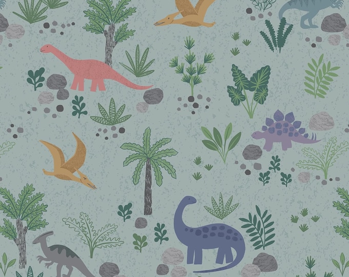 Lewis & Irene Nursery Dinosaur Kimmeridge Bay Green Premium Quality 100% Cotton Fabric (M465)