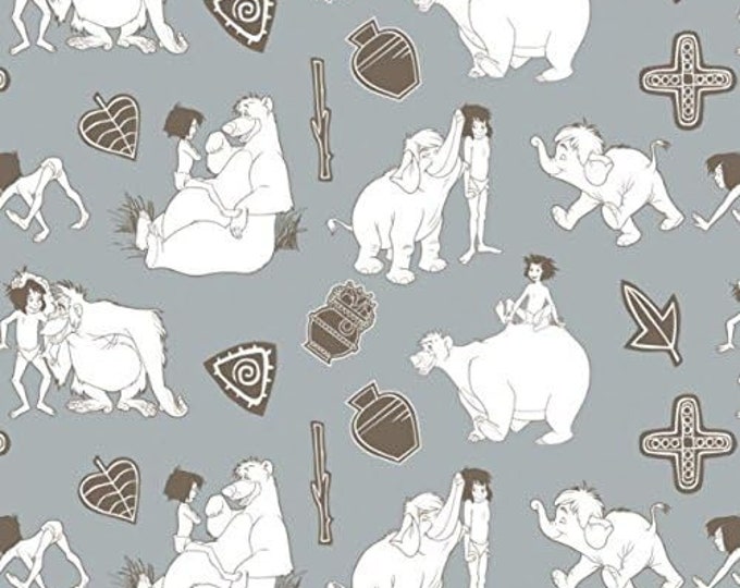 Camelot Fabrics Disney Jungle Book Line Art in Stone Premium Quality 100% Cotton Fabric (CA74)