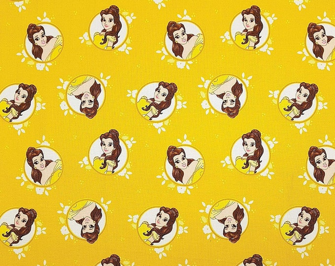 Camelot Fabrics Disney Forever Princess Belle in Circles Gold Premium Quality 100% Cotton Fabric (CA1027)