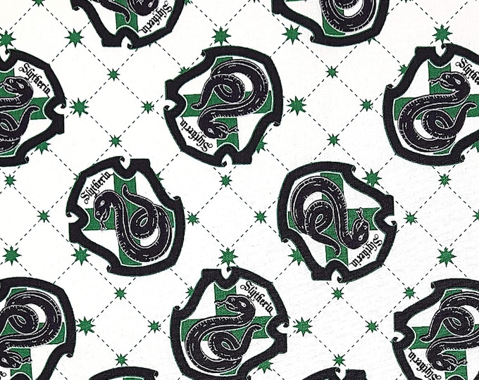 Camelot Fabrics Wizarding World Slytherin House Pride in White Premium Quality 100% Cotton Fabric (CA1320KK)