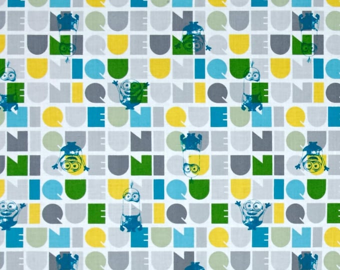 Quilting Treasures Fabrics Minions Le Buddies Unique Words, Turquoise Premium Quality 100% Cotton Fabric (M24)