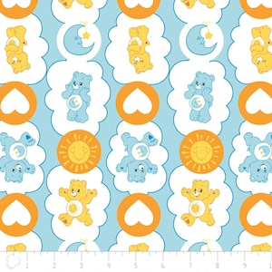 Camelot Fabrics Care Bear Funshine & Bedtime Bears in Blue Premium Quality 100% Cotton Fabric (CA631)