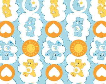 Camelot Fabrics Care Bear Funshine & Bedtime Bears in Blue Premium Quality 100% Cotton Fabric (CA631)