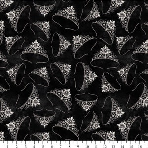 David Textiles Fifth Avenue Glitter Tiaras on Black Premium Quality 100% Cotton Fabric (DA16)
