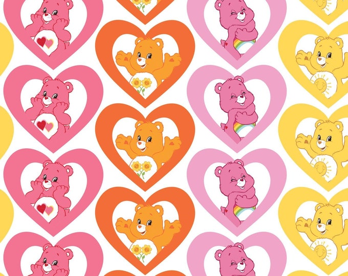 Camelot Fabrics Care Bear Warm Hearts in Pink Premium Quality 100% Cotton Fabric (CA633)