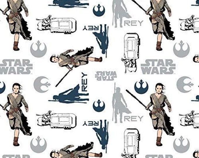 Camelot Fabrics White Star Wars The Force Awakens Rey Premium Quality 100% Cotton Fabric (CA433)