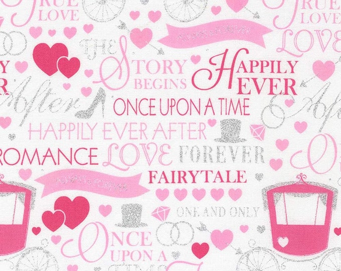 Timeless Treasures Metallic Once Upon A Time True Love Words & Carriage Optic Premium Quality 100% Cotton Fabric (TT728)