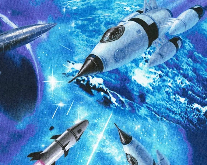 Timeless Treasures Lift Off Spaceships Space Premium Quality 100% Cotton Fabric (TT673)