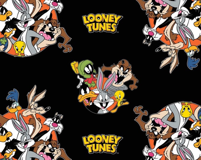 Camelot Fabrics Warner Brothers Looney Tunes That's All Folks Black Premium Quality 100% Cotton Fabric (CA56AA)