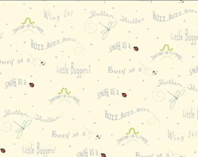 Quilting Treasures Little Buggers Flying Bugs Buzz Words Ecru Cream Premium Quality 100% Cotton Fabric (QT635)