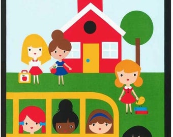 Robert Kaufman school, school children fabric by Ann Kelle 24x43 Panel Premium Quality 100% Cotton Sold By The Panel (RK402KK)