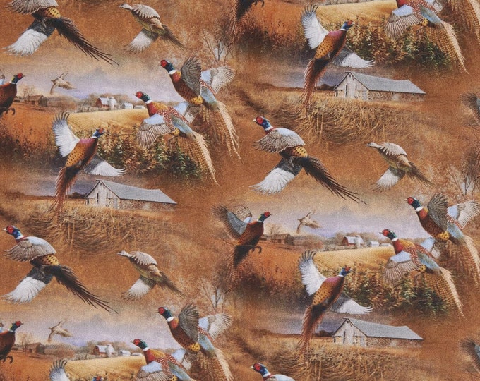 Springs Creative Wild Wings Crested Ringneck Scenic Brown Premium Quality 100% Cotton Fabric (SC59XX)