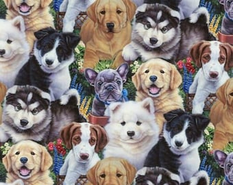 David Textiles Precious Puppies Packed Cute Digital Premium Quality 100% Cotton Fabric (DA144)