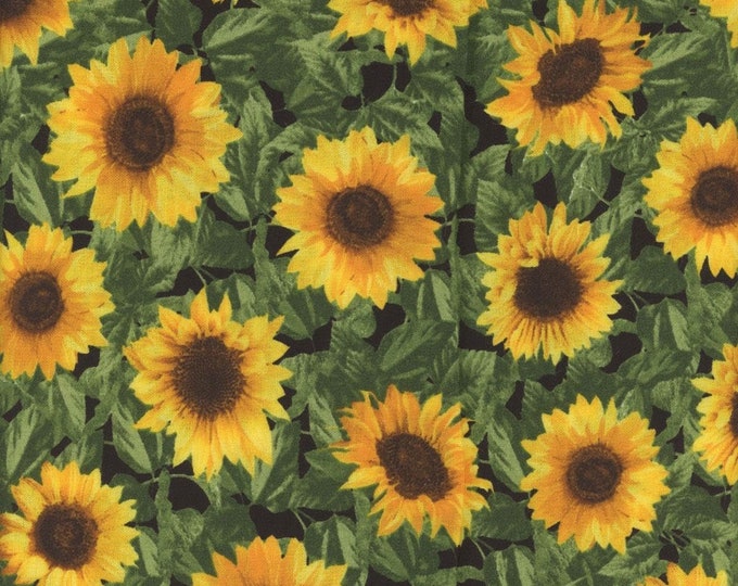 Timeless Treasures Fabrics Lavender Field Black Small Leafy Sunflowers Premium Quality 100% Cotton Fabric (TT1289KK)