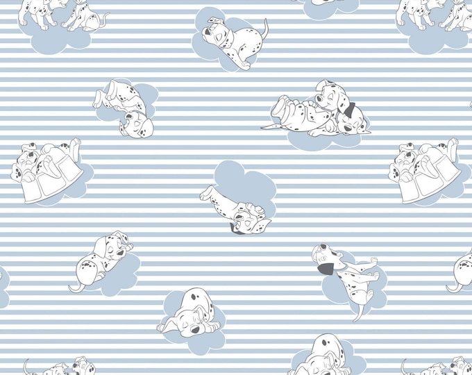 Camelot Fabrics Disney 101 Dalmatians Stripes & Clouds Light Blue Premium Quality 100% Cotton Fabric (CA31)