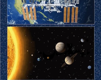 Studio E Fabrics Planetary Missions Large Blocks 24" Panel Multicolor Premium Quality 100% Cotton Fabric by The Panel. (M11XX)