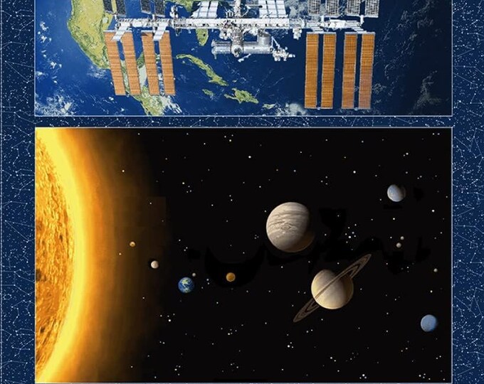 Studio E Fabrics Planetary Missions Large Blocks 24" Panel Multicolor Premium Quality 100% Cotton Fabric by The Panel. (M11XX)