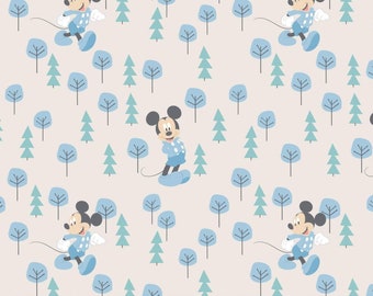 Camelot Fabrics Disney Mickey Mouse Little Meadow in Ivory/Blue Premium Quality 100% Cotton Fabric (CA960)