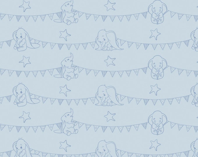 Camelot Fabrics Disney Dumbo Bunting Banners Light Blue Premium Quality 100% Cotton Fabric (CA816)