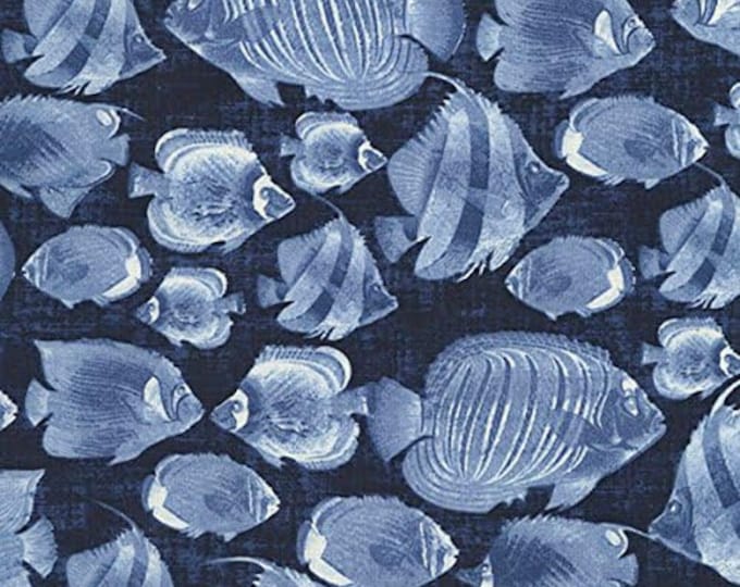 Timeless Treasures Fabrics Cultural Novelty Fabric Blue Fish 100% Cotton Fabric (TT62)