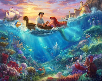 David Textiles Disney Dreams The Little Mermaid Ariel & Eric Digital 35" Panel Premium Quality 100% Cotton Fabric by The Panel. (DA34XX)