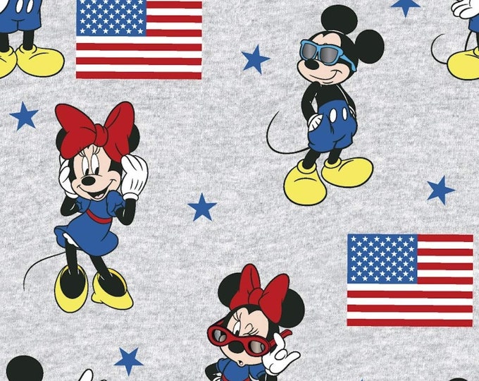 Springs Creative Disney Patriotic Mickey & Minnie Mouse American Flag Grey Premium Quality 100% Cotton Fabric (SC6XX)