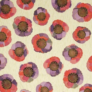 Flower Fabric: Bellisima Large Floral Poppies Beige Quilting Treasures 100% cotton Fabric by the yard (QT416AA)