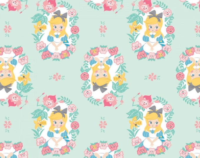 Camelot Fabrics Disney Alice in Wonderland is She a Wildflower Light Turquoise Premium Quality 100% Cotton Fabric (CA1444KK)