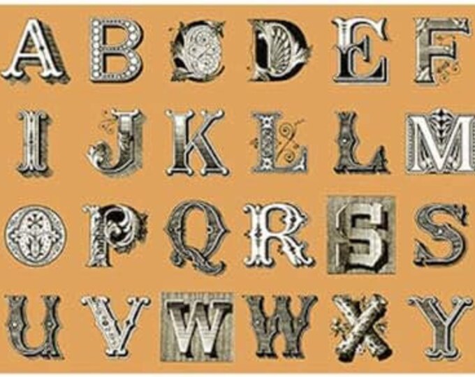 Quilting Treasures Letter Stitch Alphabets Antique Typography Orange Premium Quality 100% Cotton Fabric (QT218)