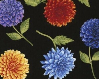 Timeless Treasures Petal Party Tossed Flowers Black Premium Quality 100% Cotton Fabric (TT83)