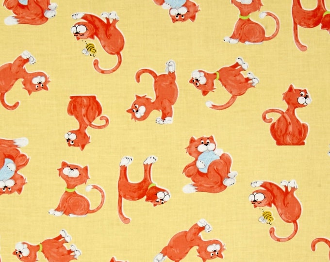 Susybee Purrl the Cat Tossed Cats Yellow Premium Quality 100% Cotton Fabric (SB94)