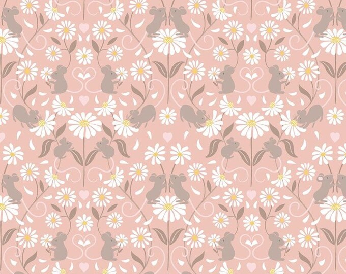 Lewis & Irene Love Me Love Me Not Mirrored Mice Pink/Multicolor Premium Quality 100% Cotton Fabric (M427)