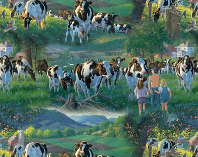 David Textiles Cows in The Sun Animal Scenic Digital Premium Quality 100% Cotton Fabric (DA143)