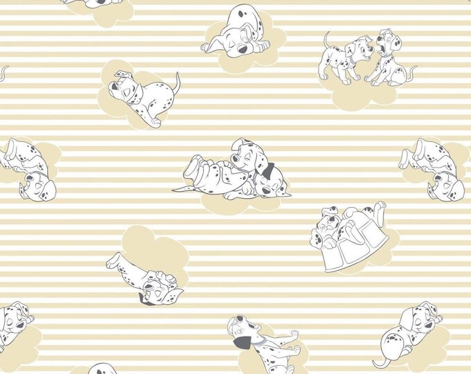 Camelot Fabrics Disney 101 Dalmatians Fabric Stripes and Clouds in Light Yellow Premium Quality 100% Cotton Fabric (CA34)