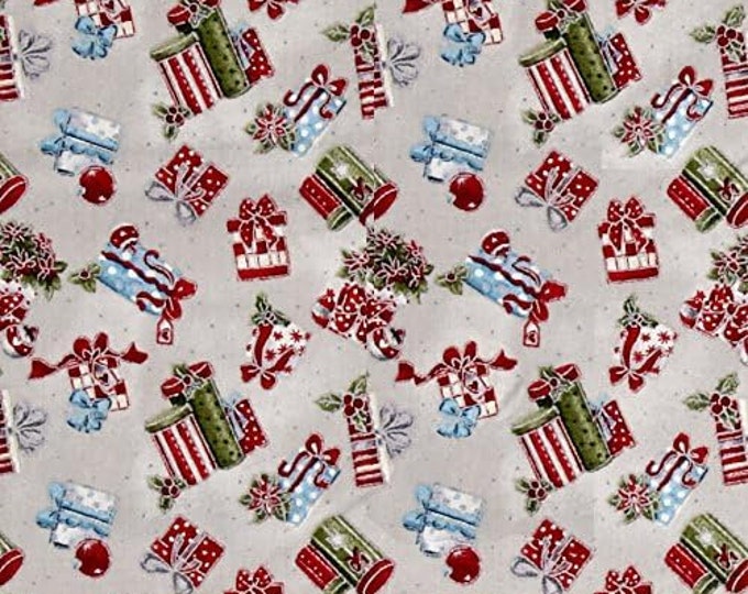 Fabri-Quilt Seasons Greetings Gifts Metallic Premium Quality 100% Cotton Fabric (FQ180)