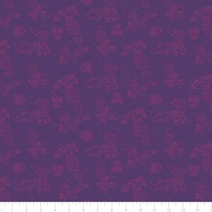May include: Purple fabric with a repeating pattern of pink outline drawings of robots and the Autobot symbol.