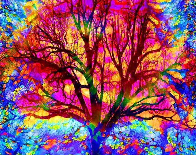 Timeless Treasures Electric Tree of Life Panel Fabric 100% Cotton 24" x 44" Panel (TT48CC)